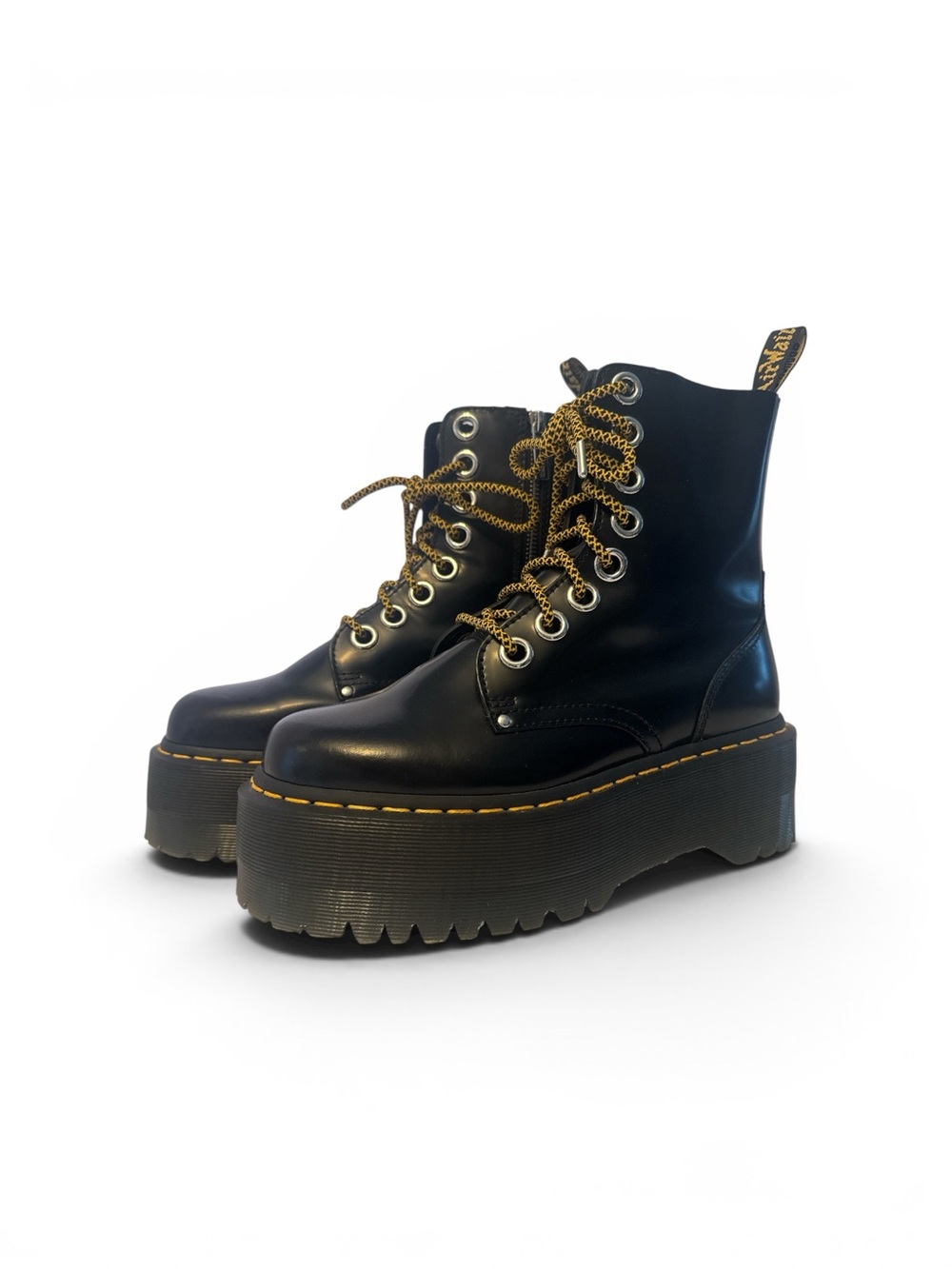 Dr. Martens Jadon MAX Platform Combat Boots with Yellow Stitching Black EU39 US8